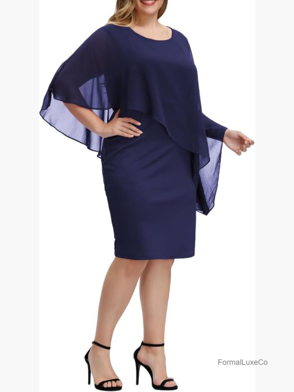 Sleeveless Cape Dress with Chiffon Overlay Bodycon Pencil Dress